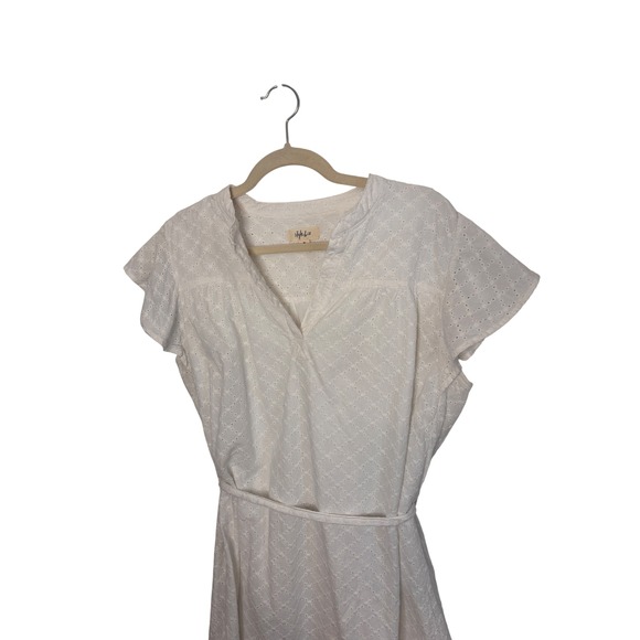 Style & Co White Eyelet Cotton Flutter Sleeve Belted Ruffle Dress XL Bridal - Picture 4 of 11